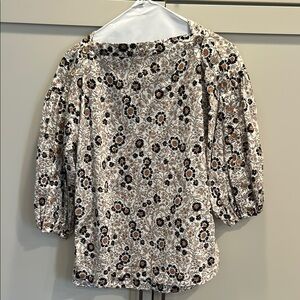 BURU Floral Puff Sleeve Top - Black and White